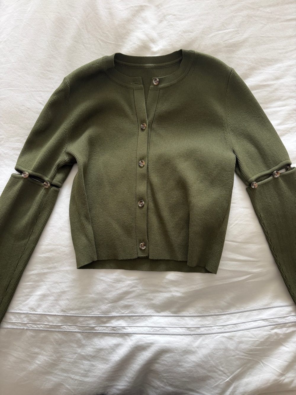ADEAM Olive Green Cropped Button Cardigan - Picture 3 of 4